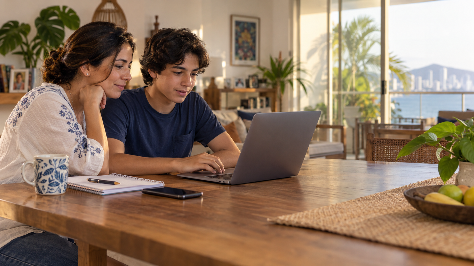 Familia consultando información académica en Klassroom.
